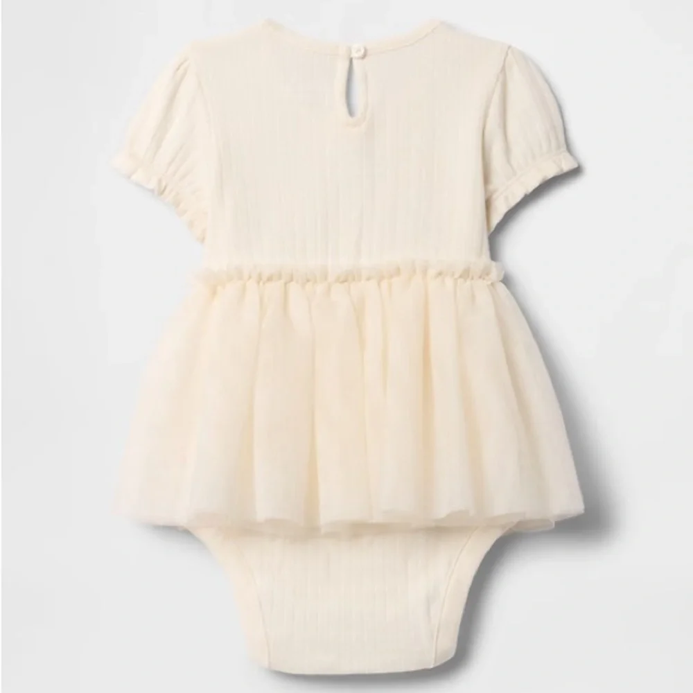 GAP Factory Baby Girl Pointelle Tulle Bodysuit Dress 0–3M NWT